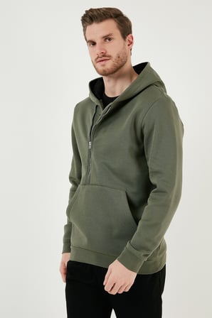 Buratti Pamuklu Slim Fit Kanguru Cepli Fermuar Detaylı Kapüşon Yaka Sweat Erkek SWEAT 575707