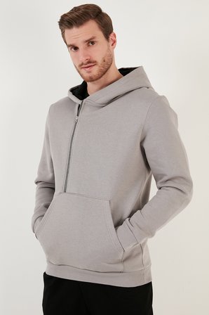 Buratti Pamuklu Slim Fit Kanguru Cepli Fermuar Detaylı Kapüşon Yaka Sweat Erkek SWEAT 575707
