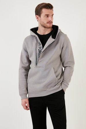 Buratti Pamuklu Slim Fit Kanguru Cepli Fermuar Detaylı Kapüşon Yaka Sweat Erkek SWEAT 575707
