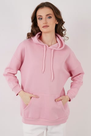 Lela Regular Fit Pamuklu Kapüşonlu Yaka Şardonlu Kışlık Sweat Kadın SWEAT 5863854