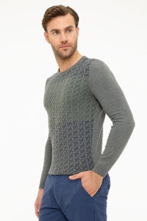 Erkek Gri Melanj Slim Fit Triko Kazak G021GL0TK.000.867335