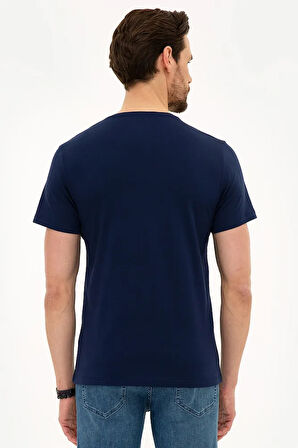 Lacivert Slim Fit V Yaka Basic T-Shirt