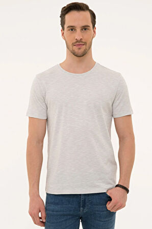 Açık Gri Slim Fit Bisiklet Yaka T-Shirt