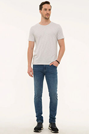 Açık Gri Slim Fit Bisiklet Yaka T-Shirt