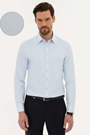 Açık Mavi Slim Fit Armürlü Gömlek