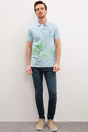 Erkek Açık Indigo Polo Yaka T-shirt