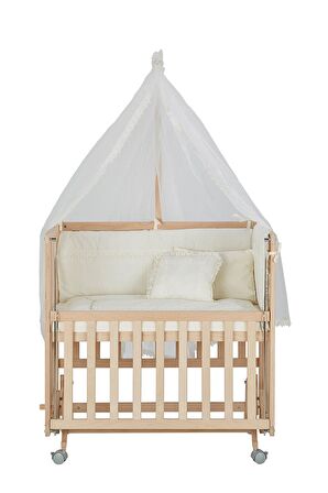 Baby Tech 50x90 Extra Naturel Ahşap Boyasız Anne Yanı 4 Kademeli Tekerlekli Beşik