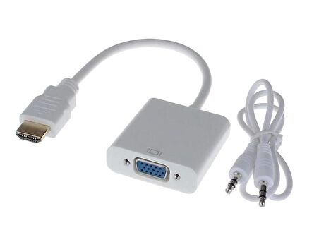 HDMI TO VGA DÖNÜŞTÜRÜCÜ KABLO SES DESTEKLİ ADAPTOR ÇEVİRİCİ PS3  KULAKLIK MONİTÖR TV LED UYDU