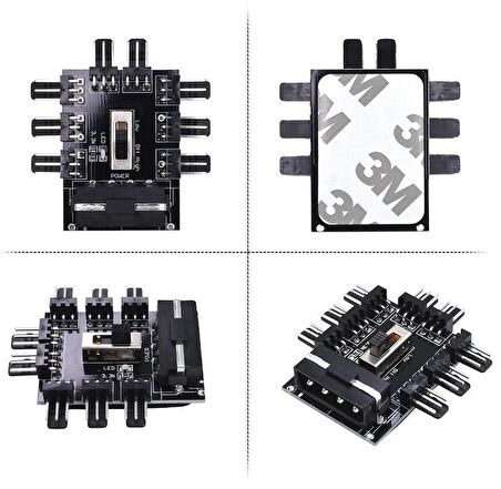 8 Port Fan Çoklayıcı Hub Y PWM Splitter ide Molex Soğutma 3 pin 4 Switch Anahtarlı 4336