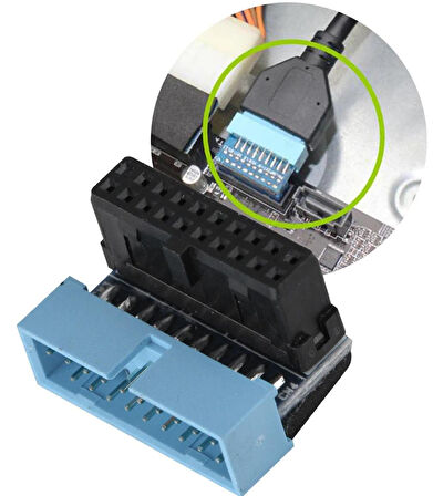 USB 3.0 19 20 Pin Dişi Erkek 90 Derece Yön Değiştirme Uzatma Adaptörü 2 Adet 4976