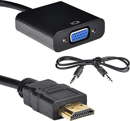 HDMI To VGA Ses Destekli Dönüştürücü Kablo Çevirici Adaptör