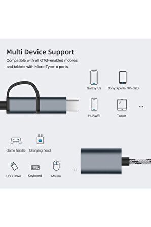 USB 3.0 OTG To Type C Micro USB Data Şarj Çevirici Dönüştürücü Adaptör