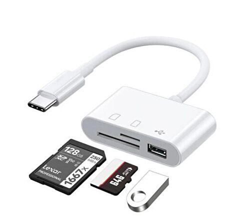Usb Type C To SD Micro SD TF Kart Okuyucu ve USB Çevirici 3 in 1 Dönüştürücü Adaptör 5232
