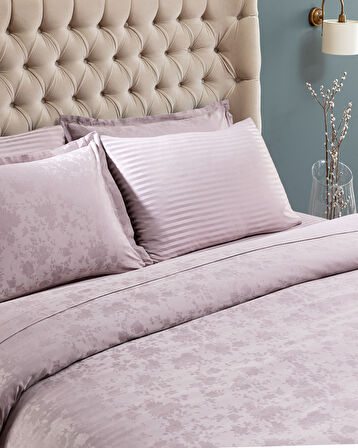 Eze King Size Jakarlı Saten Nevresim Takımı - Açık Mürdüm