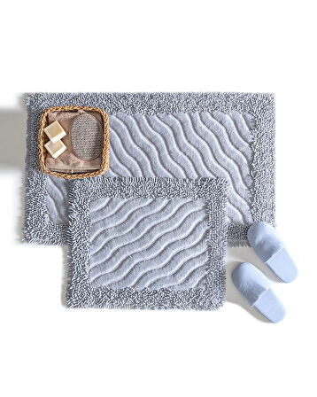Marlie 2'li Banyo Paspası - Gri - (60x100)+(50x60) cm