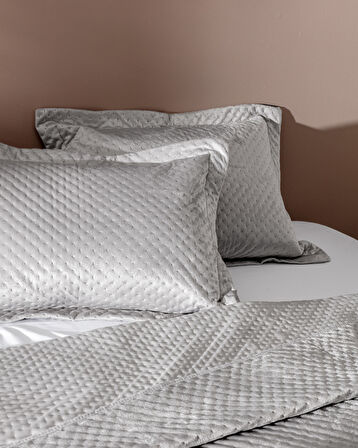 Boulogne Tek Kişilik Kadife Yatak Örtüsü - Gri