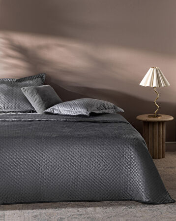 Boulogne Tek Kişilik Kadife Yatak Örtüsü - Antrasit