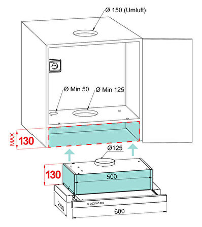 Kügerr A100 60 Cm Siyah Sürgülü Sessi̇z Inox Aspi̇ratör