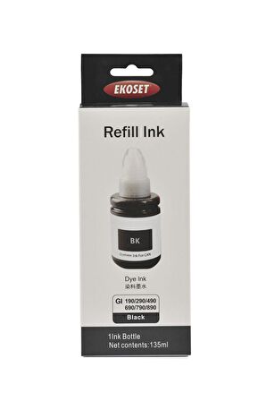 Ekoset Canon Tanklı yazıcılar için uyumlu Siyah mürekkep 135 ml GI-490 uyumlu