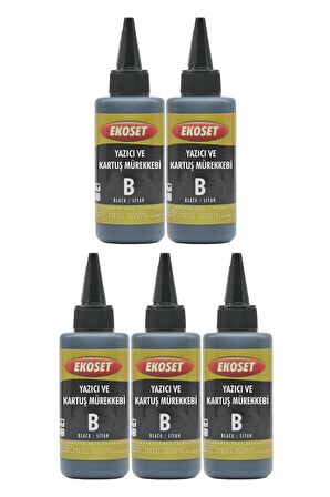 Ekoset Epson L382 L386 L455 L486 L550 L565 Siyah Muadil Mürekkep 5'li set 100ml 