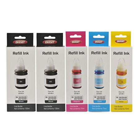 Ekoset Canon G2400 G2410 G2411 G2415 uyumlu Renkli ve siyah Mürekkep 5'li set