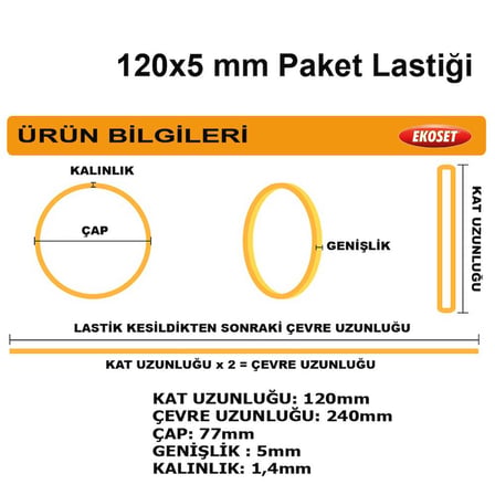Kauçuk Kalın Paket Lastiği 120x5mm 500 Gram 5li Paket