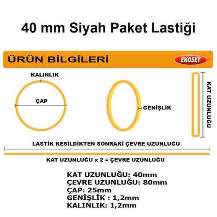 Siyah Küçük Paket Lastiği 40mm 3000 Adet