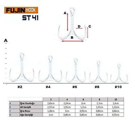 Fujin ST41 Üçlü Maket Balık İğnesi Nickel