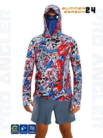 Fujin Pro Angler S24 Buff & Hoodie Makai Blue Red S