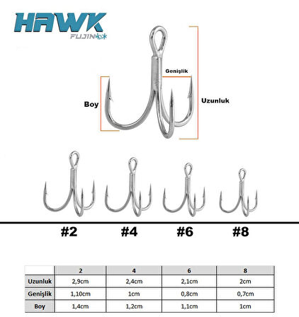 Fujin Hawk Süper Anti-Rust Üçlü Kanca