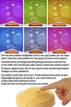 Sevgilambası 3D 3 Boyutlu Uzay Temalı LED Lamba