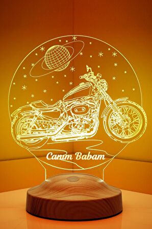 Sevgilambası 3D Canım Babam Motorsiklet Chopper Led Lamba