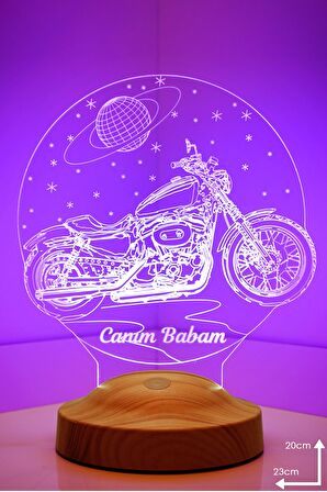 Sevgilambası 3D Canım Babam Motorsiklet Chopper Led Lamba