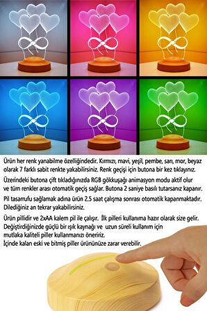 Sevgilambası 3D Sonsuz Aşk Hediyesi Seni Seviyorum 3 Boyutlu Led Lamba