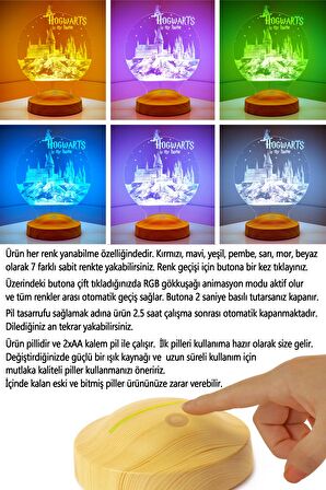 Sevgilambası 3D Harry Potter Hogwarts Hediyesi 3 Boyutlu Led Lamba