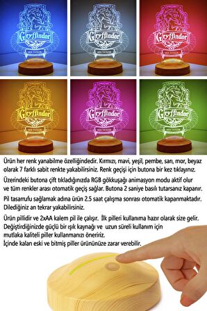 Sevgilambası 3D Harry Potter Hediyesi Hogwarts Gryffindor Binası Led Lamba