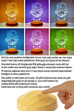 Sevgilambası 3D Harry Potter Hediyesi Hogwarts Hufflepuff Binası Led Lamba