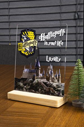 Sevgilambası Harry Potter Hediyesi Hogwarts Hufflepuff Binası Hediye Paketli Şeffaf Çerçeve