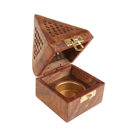 Konik Tütsü Yakma Kutusu Ahşap Piramit 13cm