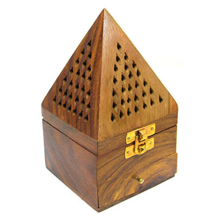 Konik Tütsü Yakma Kutusu Ahşap Piramit 16cm