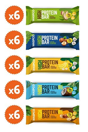 WaspCo Yüksek Protein Bar Karma Set 50g 6X5 Çeşit 30 Adet