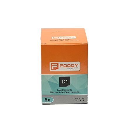 Foogy Dymo D1 Muadili Etiket Plastik Şeffaf - 12 mm x 7 mt - 45010 - Eko Paket 5 li