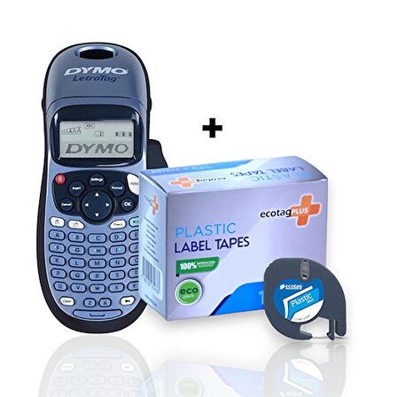 Dymo Letratag Etiket Yazcı ve 10 Adet EcotagPlus Şerit Etiket 12 mm x 4 mt Plastik Mavi