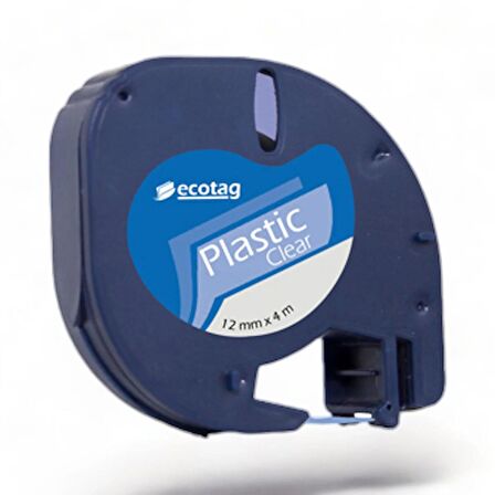 Ecotag Dymo Letratag Şerit Etiket Plastik Şeffaf 12 mm x 4 mt 