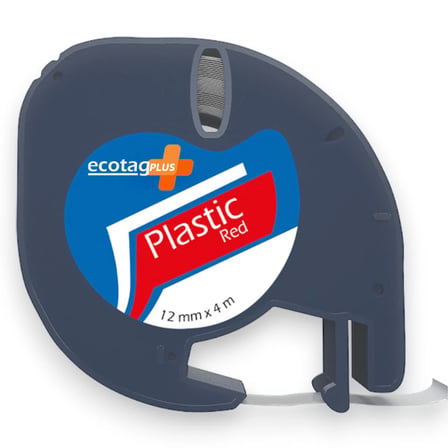 Ecotagplus Dymo Letratag Şerit Etiket Plastik Kırmızı 12 mm x 4 mt 