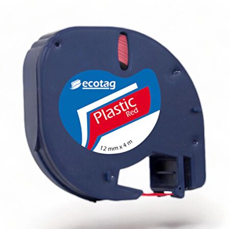 Ecotag Dymo Letratag Şerit Etiket Plastik Kırmızı 12 mm x 4 mt 