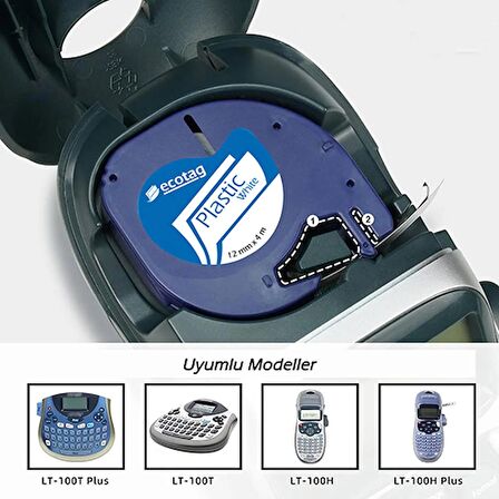 Ecotag Dymo Letratag Şerit Etiket Plastik Kırmızı 12 mm x 4 mt 