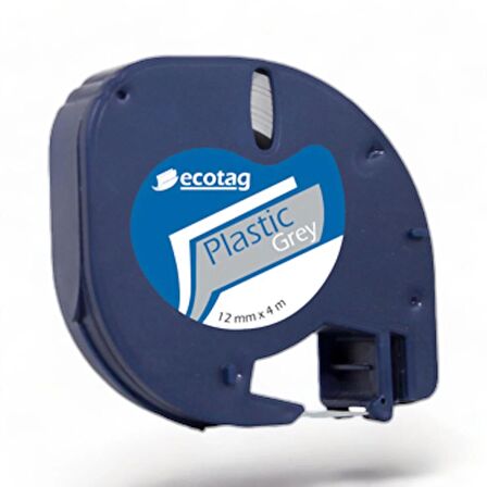 Ecotag Dymo Letratag Şerit Etiket Plastik Gri 12 mm x 4 mt 