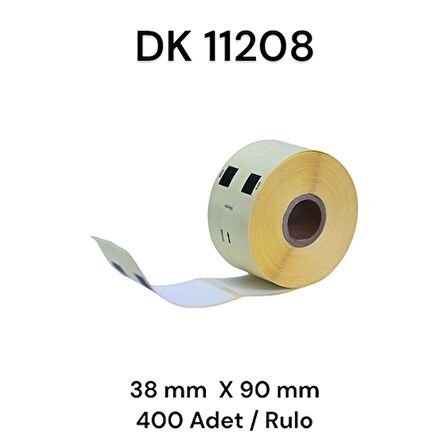 EcotagPlus Brother DK 11208  Etiket 38 mm x 90 mm - 6 X 400 Adet + Tutucu