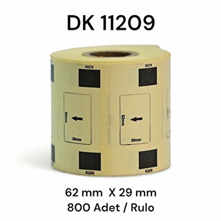 EcotagPlus Brother DK 11209  Etiket 62 mm x 29 mm - 6 X 800 Adet + Tutucu